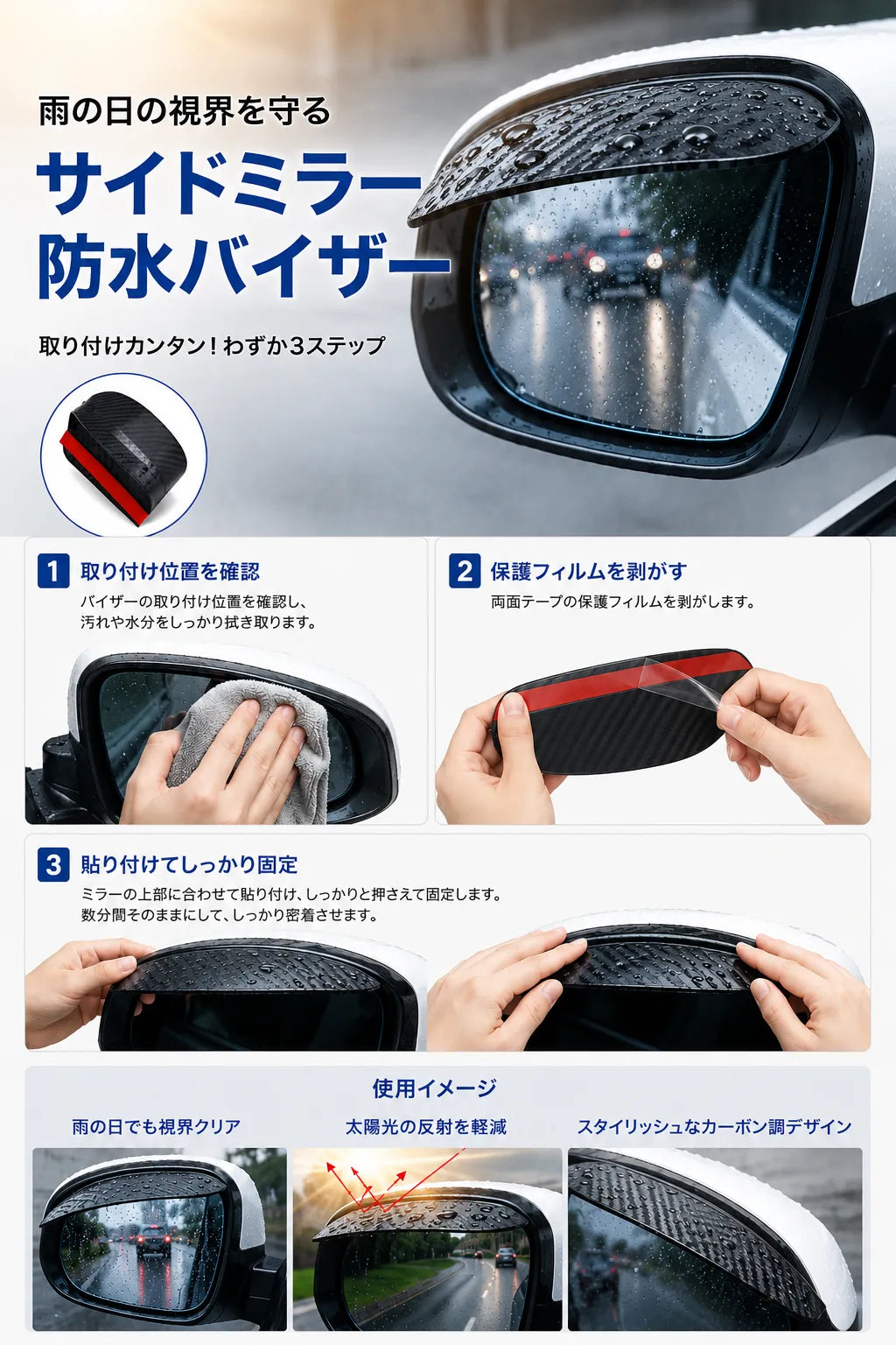 【Rakuraku Car】ヘルメット用 レインシールドフィルム 防雨・撥水バイザー 雨天対応 視界クリア