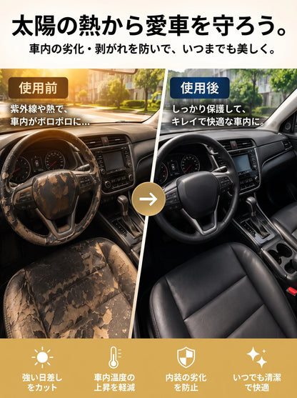 【Rakuraku Car】車用ワンタッチサンシェード ｜ UV99%カット 遮熱・日よけ 折りたたみ式